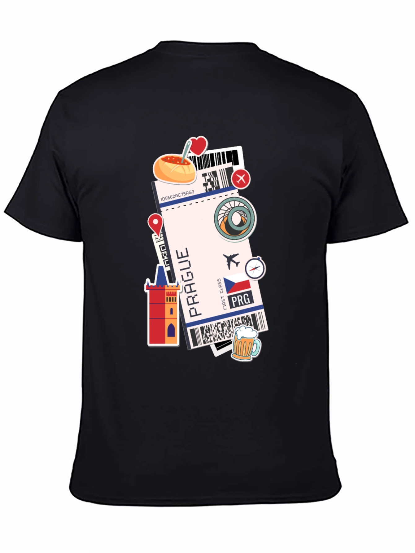 Prague Travel Ticket Black T-Shirt