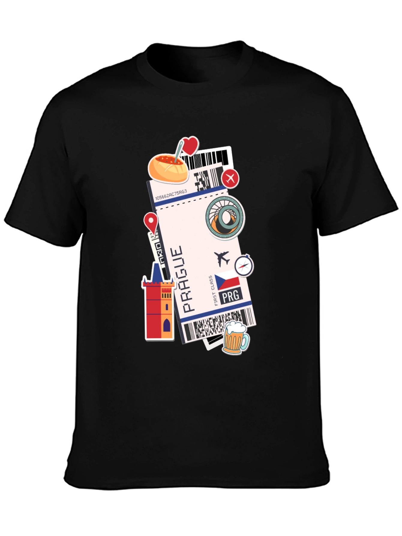 Prague Travel Ticket Black T-Shirt