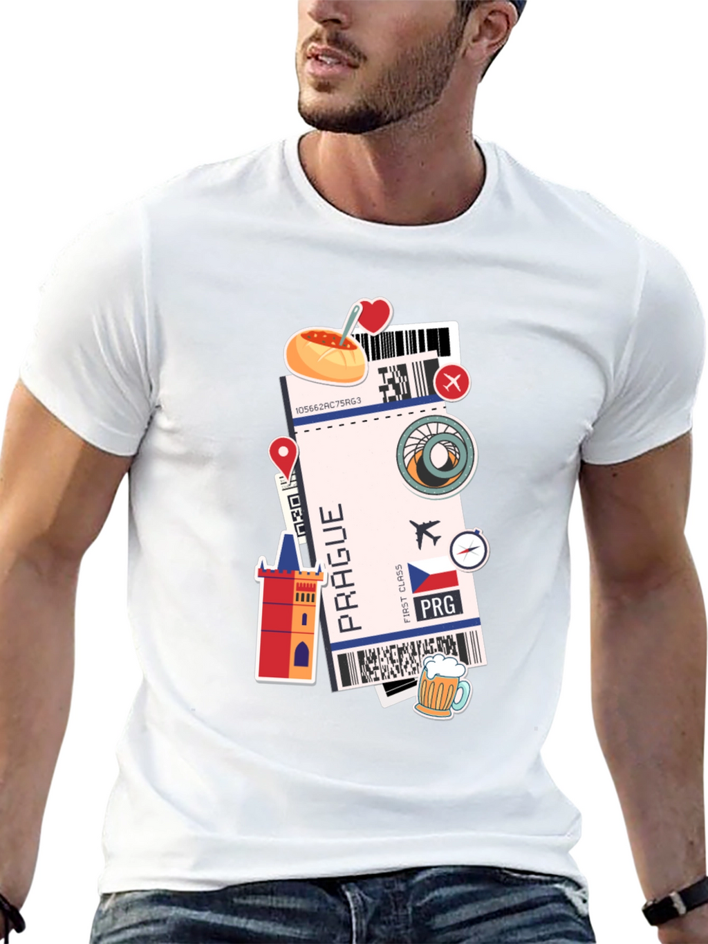 Prague Travel Ticket Black T-Shirt