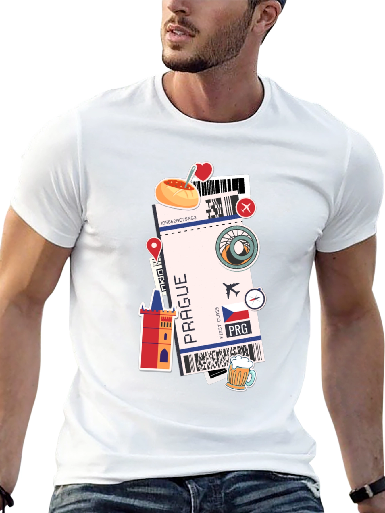 Prague Travel Ticket Black T-Shirt