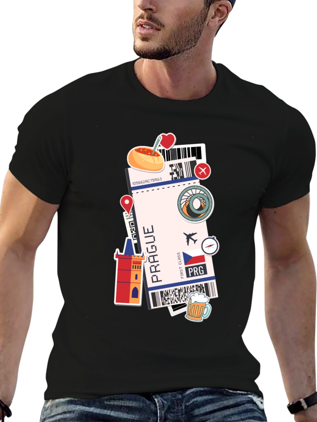 Prague Travel Ticket Black T-Shirt