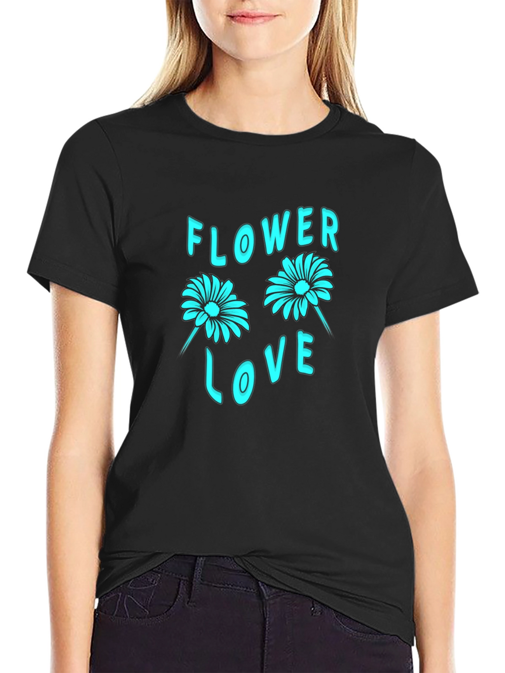 Flower Love Graphic Tee - Stylish Black Cotton T-Shirt