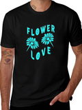 Flower Love Graphic Tee - Stylish Black Cotton T-Shirt