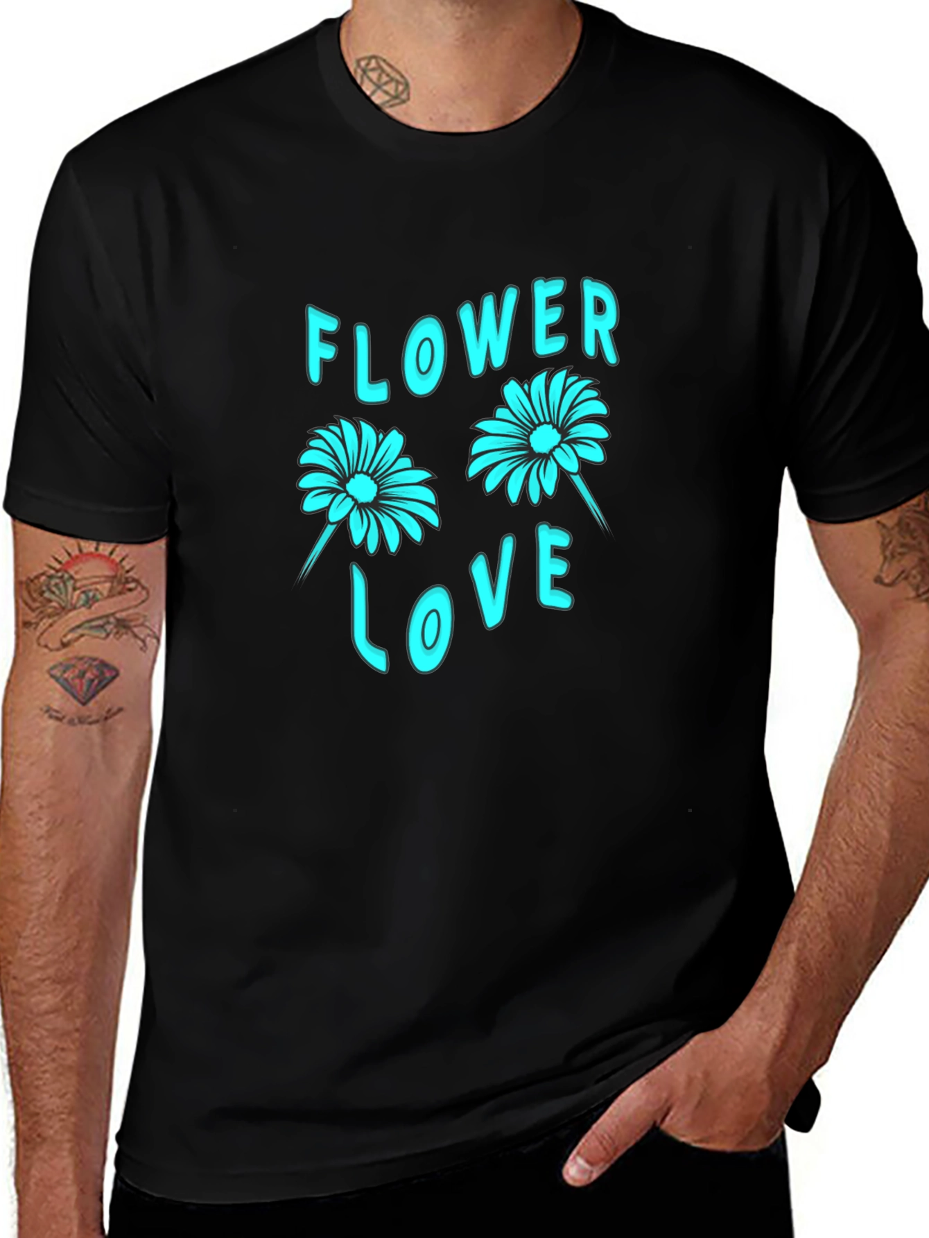 Flower Love Graphic Tee - Stylish Black Cotton T-Shirt