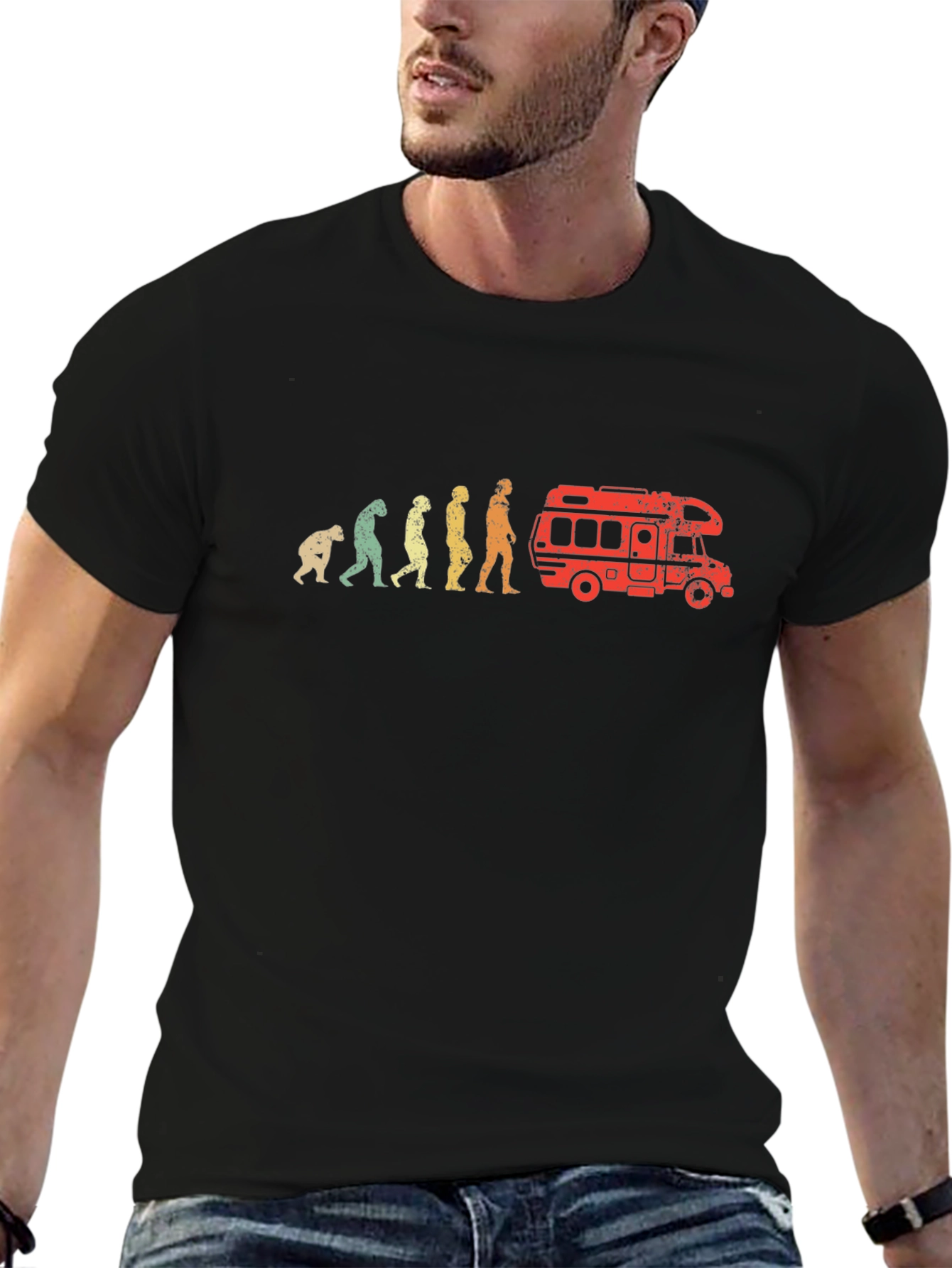 Evolution to Camper Van T-Shirt - Black Cotton Tee
