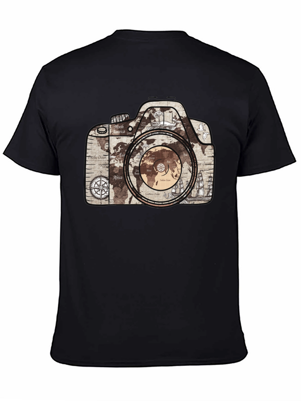 World Map Camera Graphic T-Shirt - Wanderlust Tee