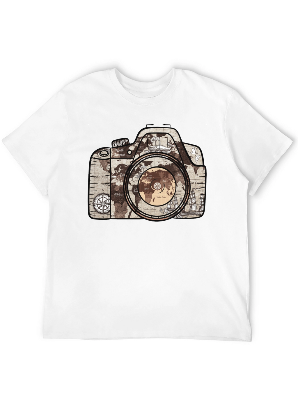 World Map Camera Graphic T-Shirt - Wanderlust Tee