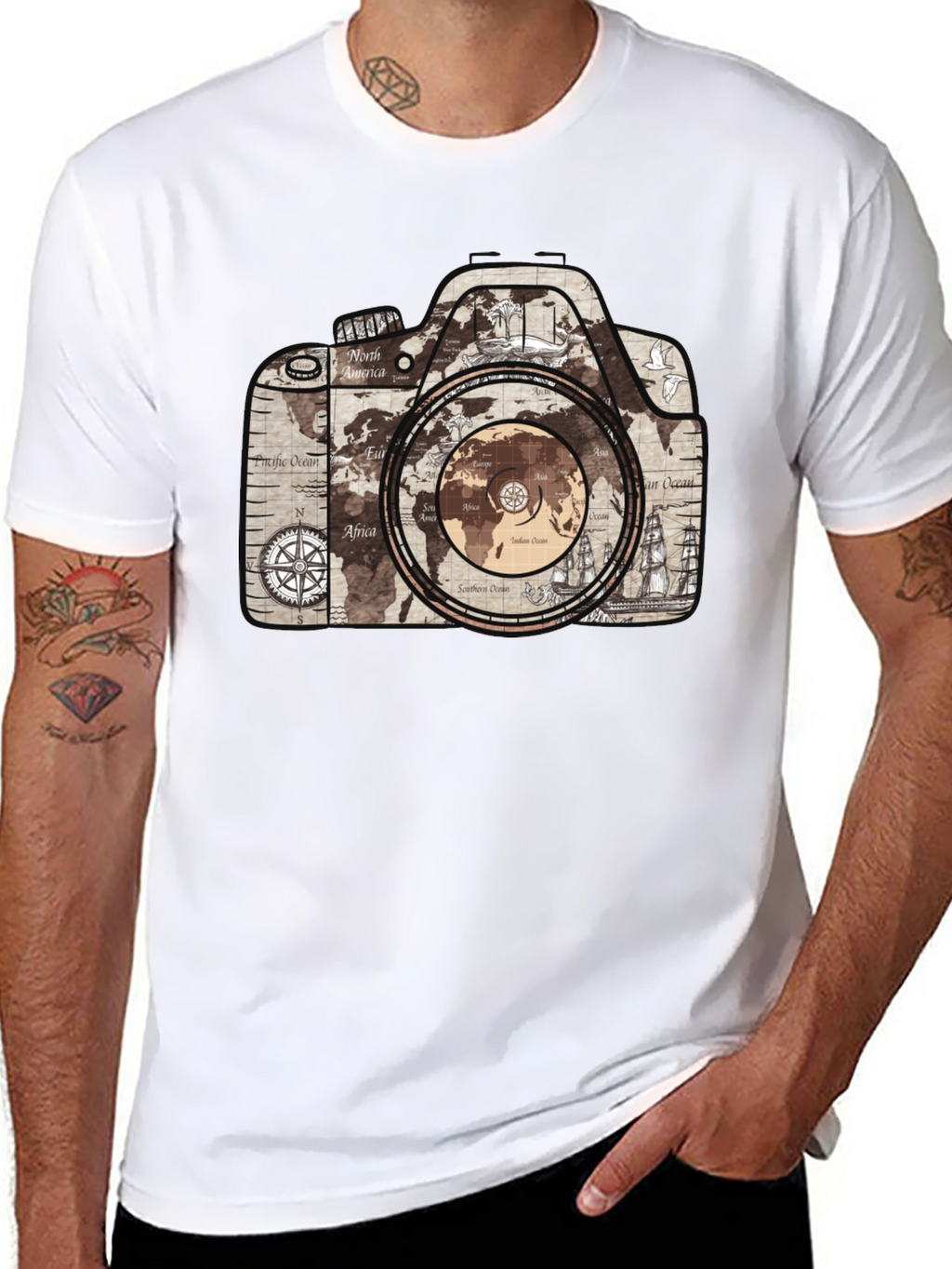 World Map Camera Graphic T-Shirt - Wanderlust Tee