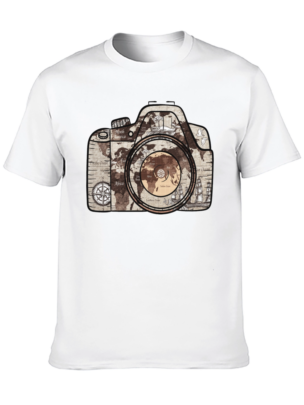 World Map Camera Graphic T-Shirt - Wanderlust Tee