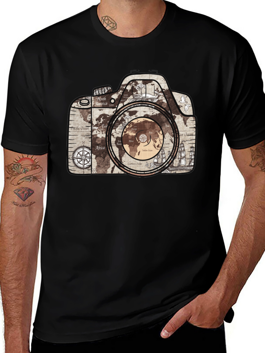 World Map Camera Graphic T-Shirt - Wanderlust Tee