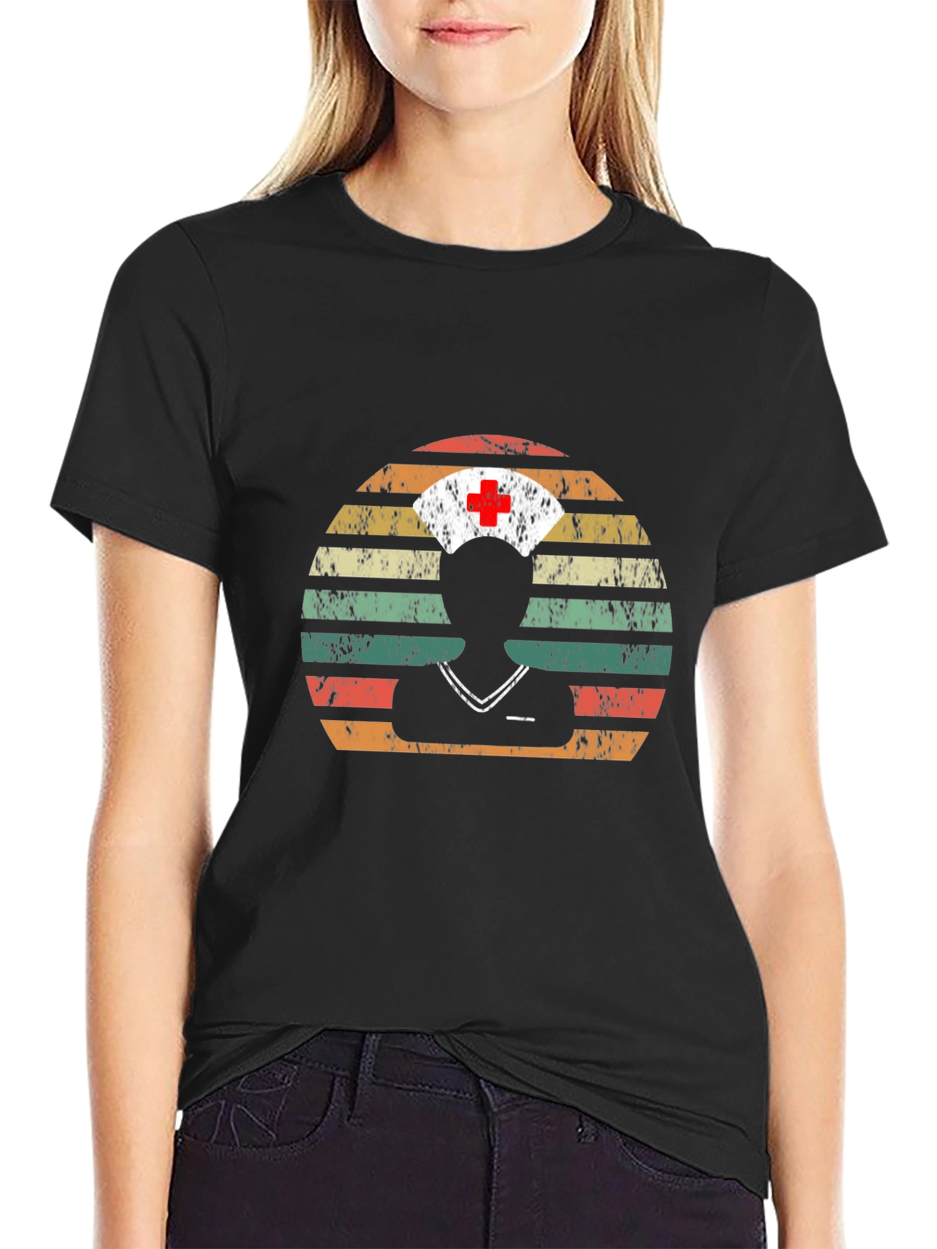 Retro Nurse Silhouette T-Shirt - Vintage Style
