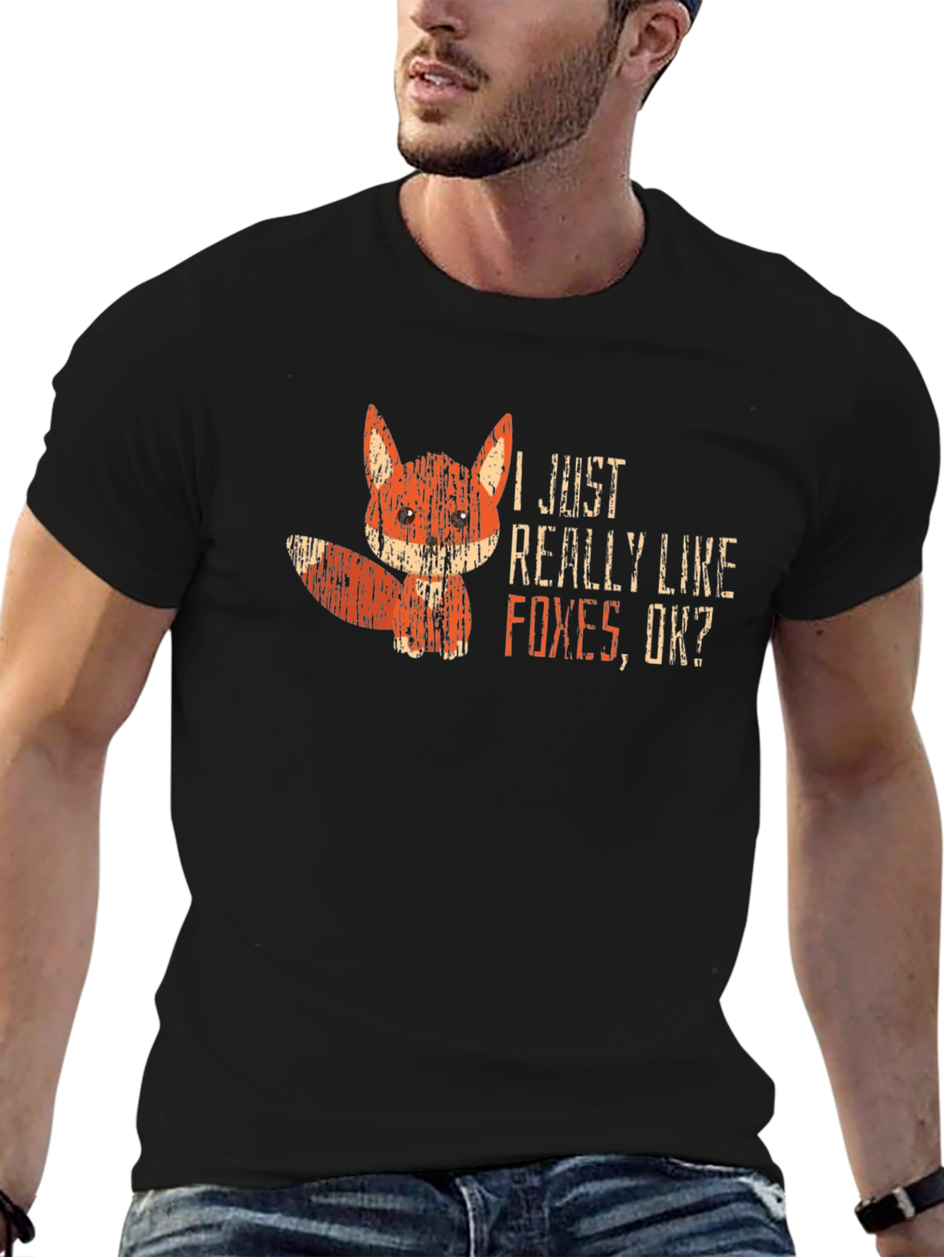I Like Foxes OK? Black Graphic T-Shirt