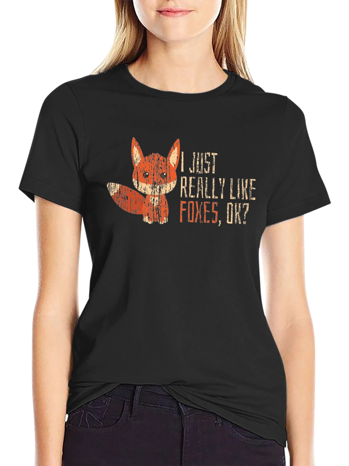 I Like Foxes OK? Black Graphic T-Shirt