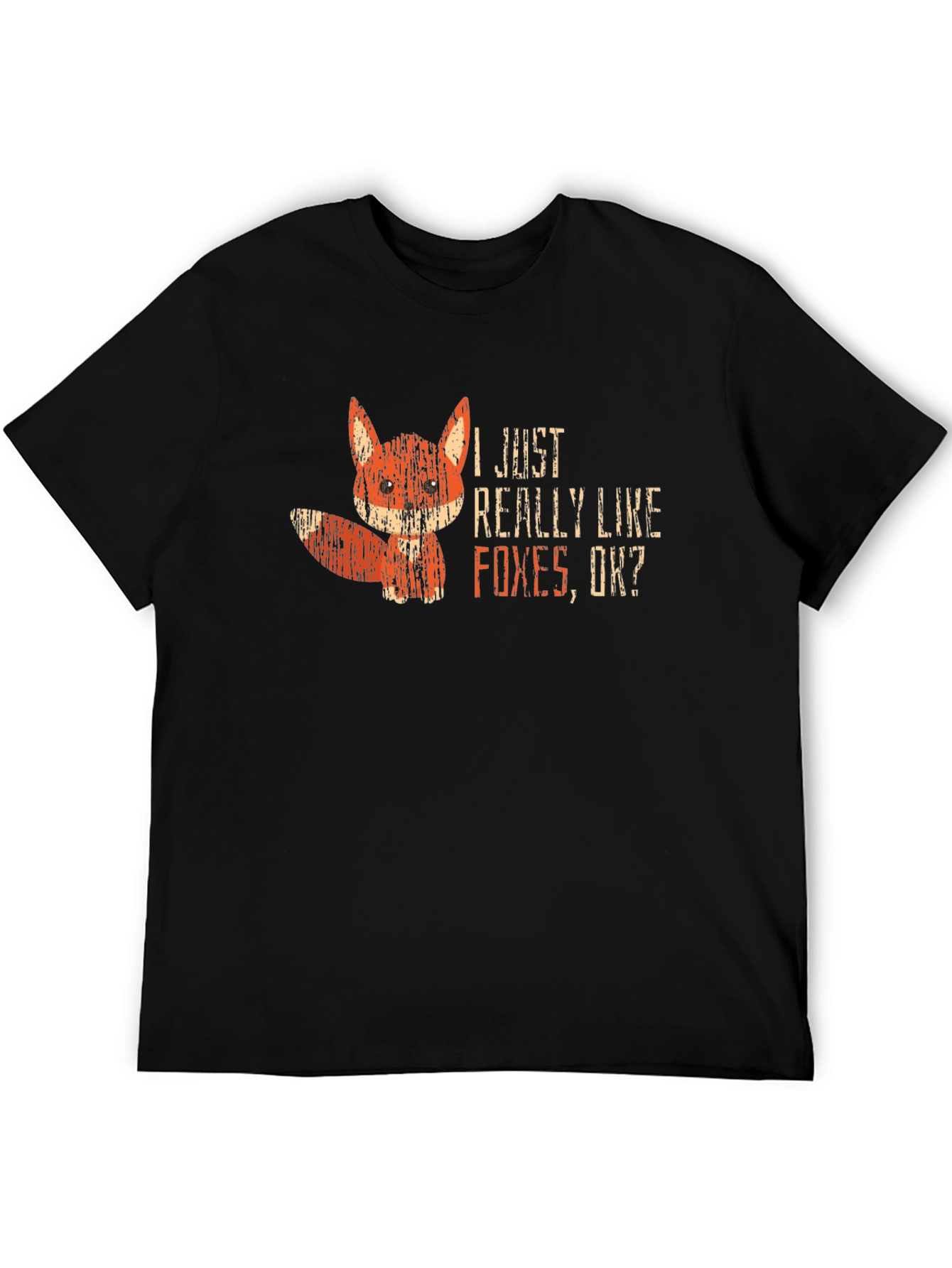 I Like Foxes OK? Black Graphic T-Shirt