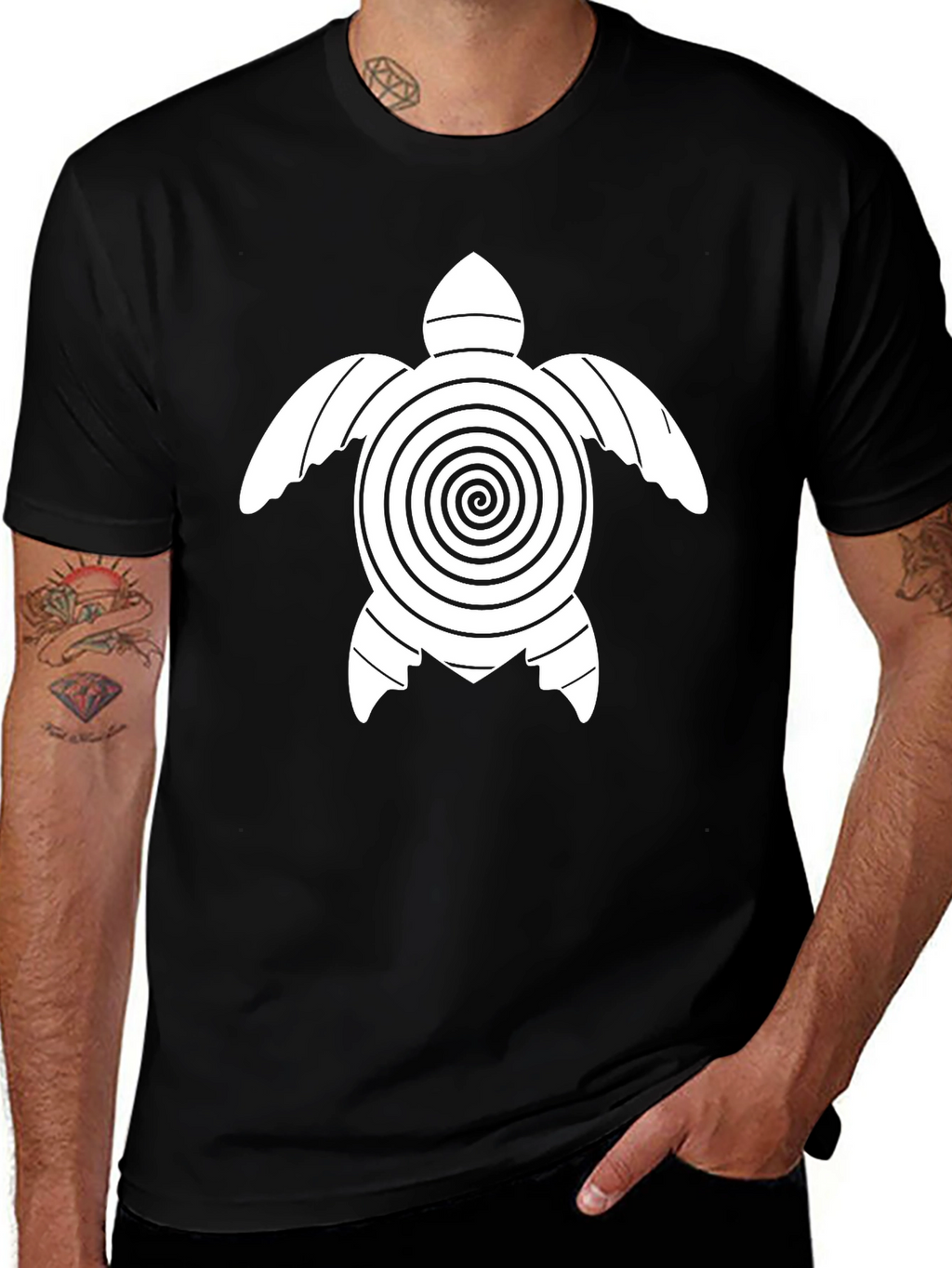 Turtle Spiral Graphic Tee - Casual Black T-Shirt