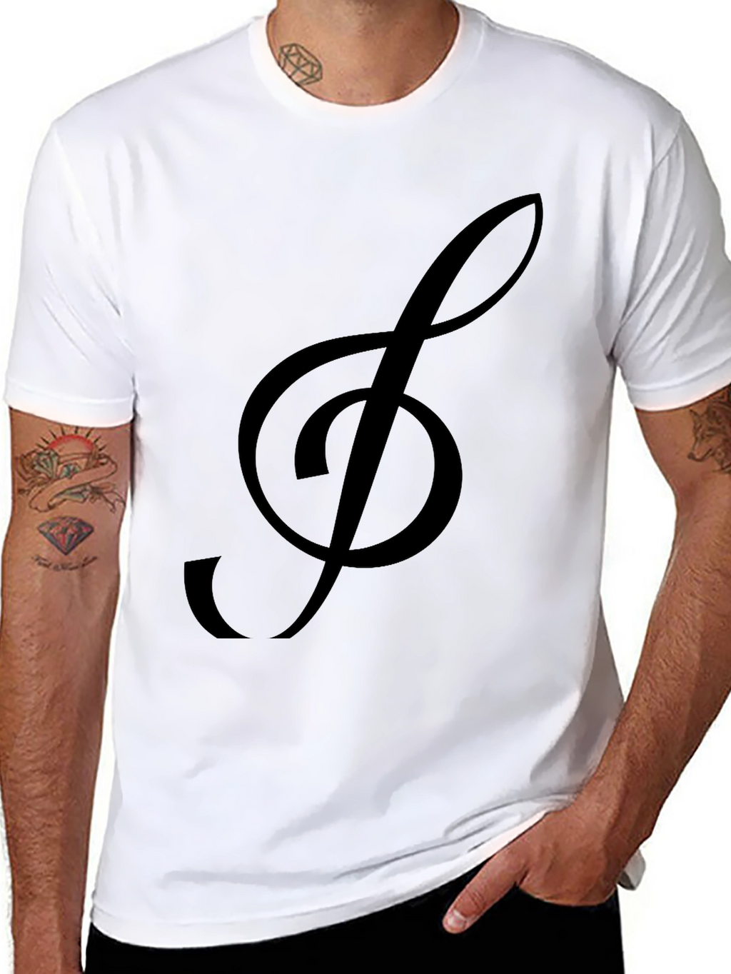 Musical Clef Graphic Tee - Black Cotton T-Shirt