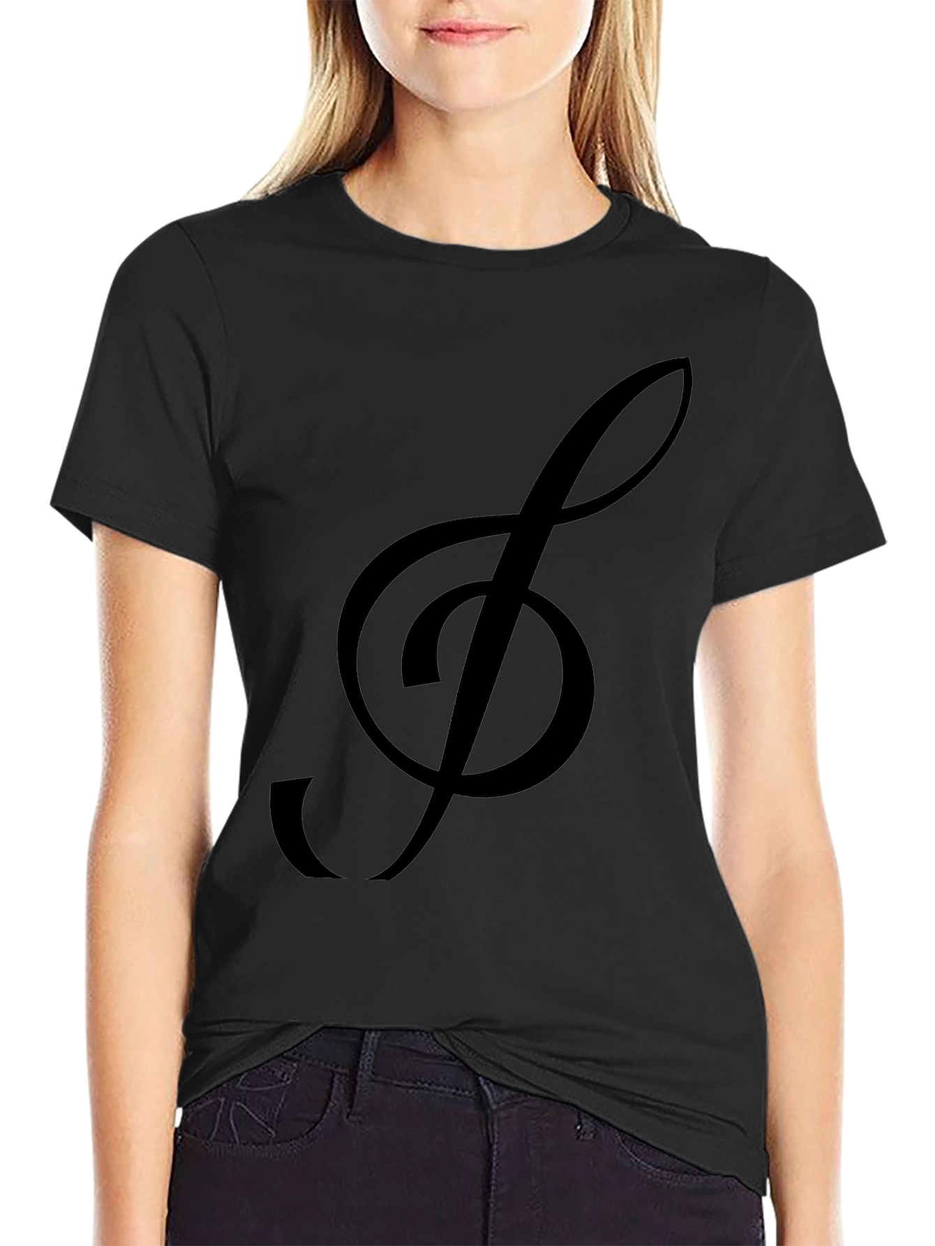 Musical Clef Graphic Tee - Black Cotton T-Shirt