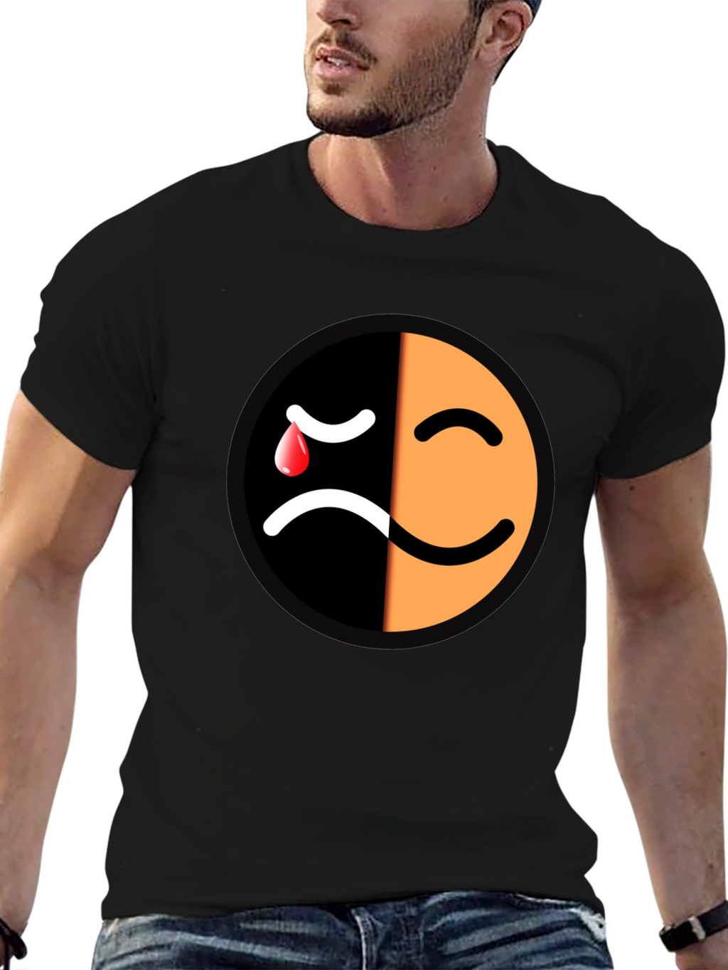 Emotional Mood T-Shirt - Happy Sad Face Graphic Tee