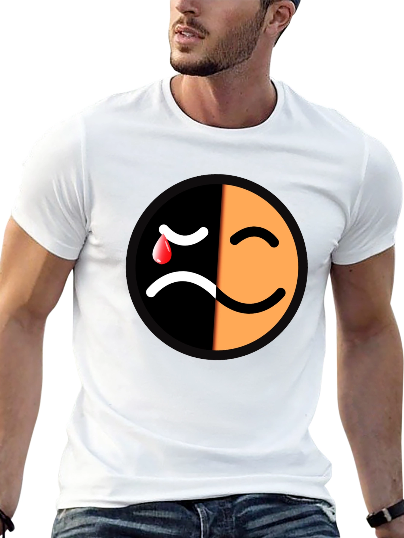 Emotional Mood T-Shirt - Happy Sad Face Graphic Tee