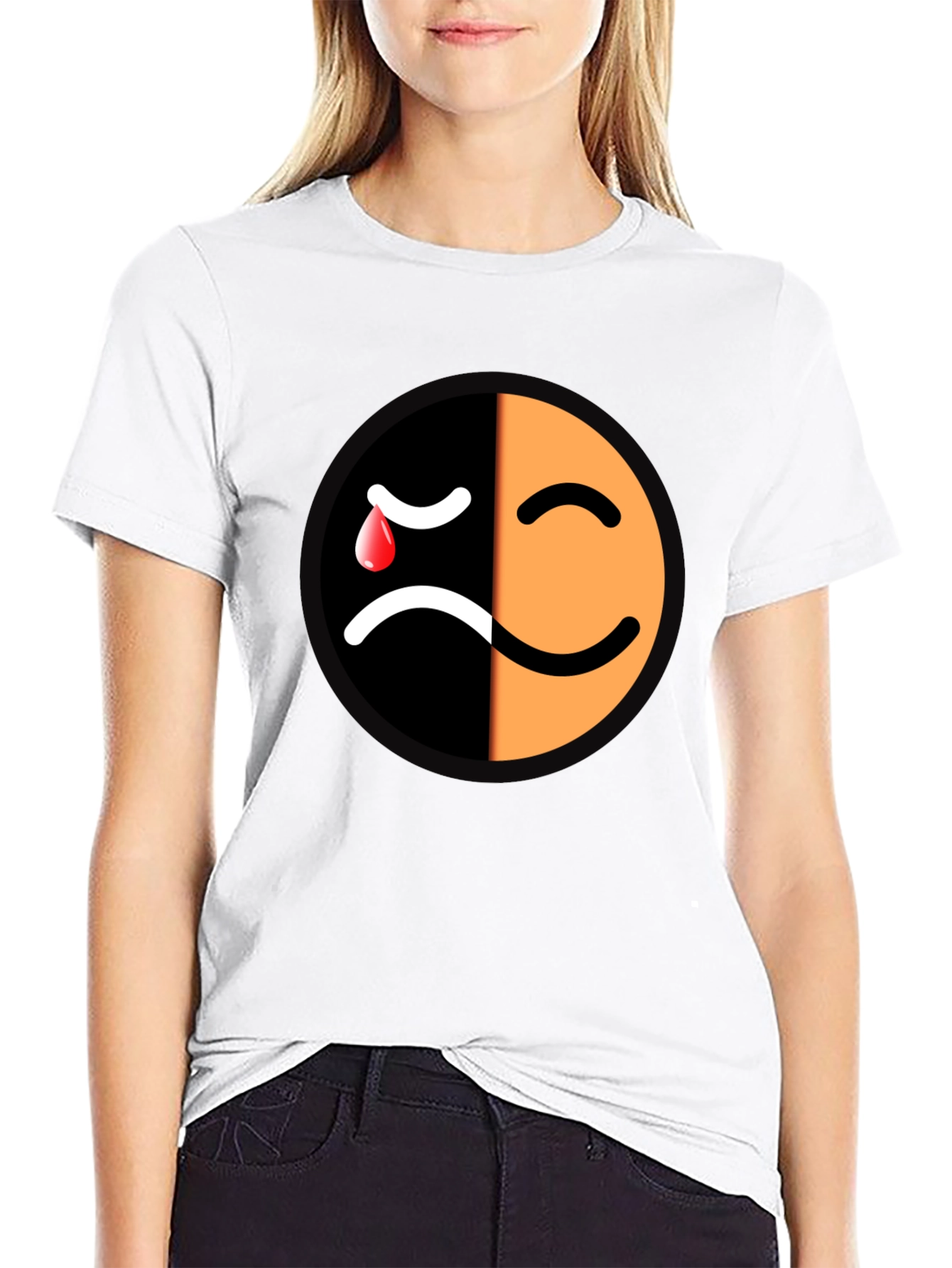 Emotional Mood T-Shirt - Happy Sad Face Graphic Tee