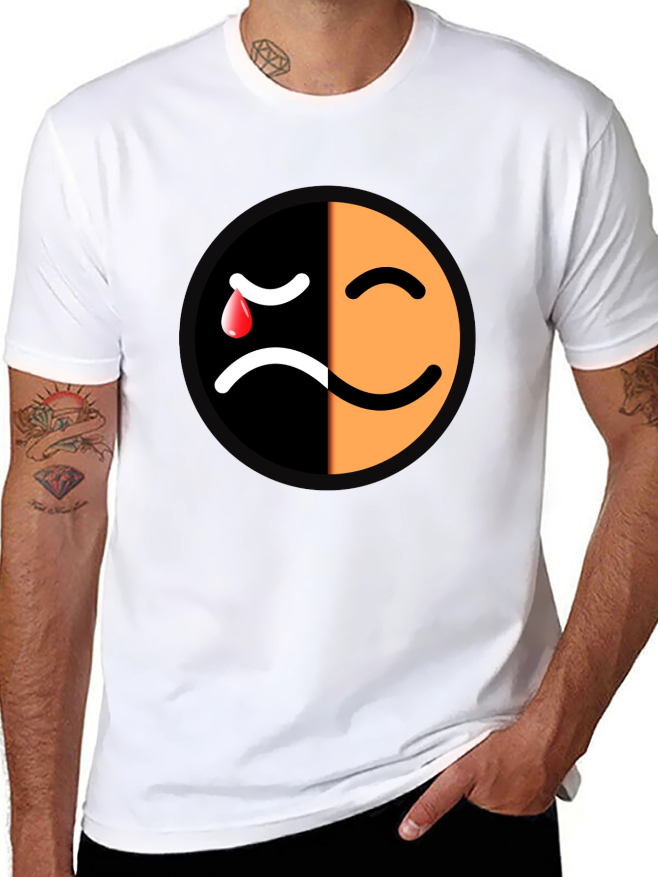 Emotional Mood T-Shirt - Happy Sad Face Graphic Tee