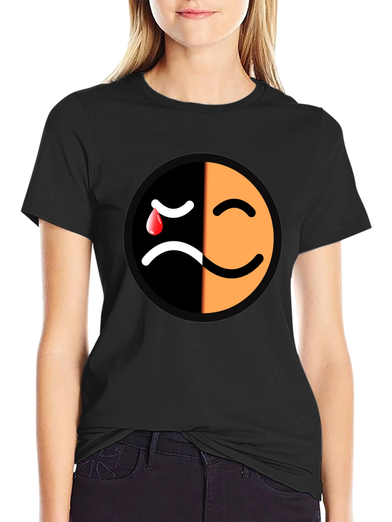 Emotional Mood T-Shirt - Happy Sad Face Graphic Tee