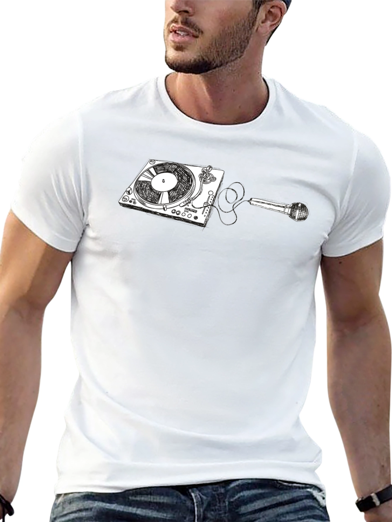 DJ Turntable and Microphone Graphic Tee - Black