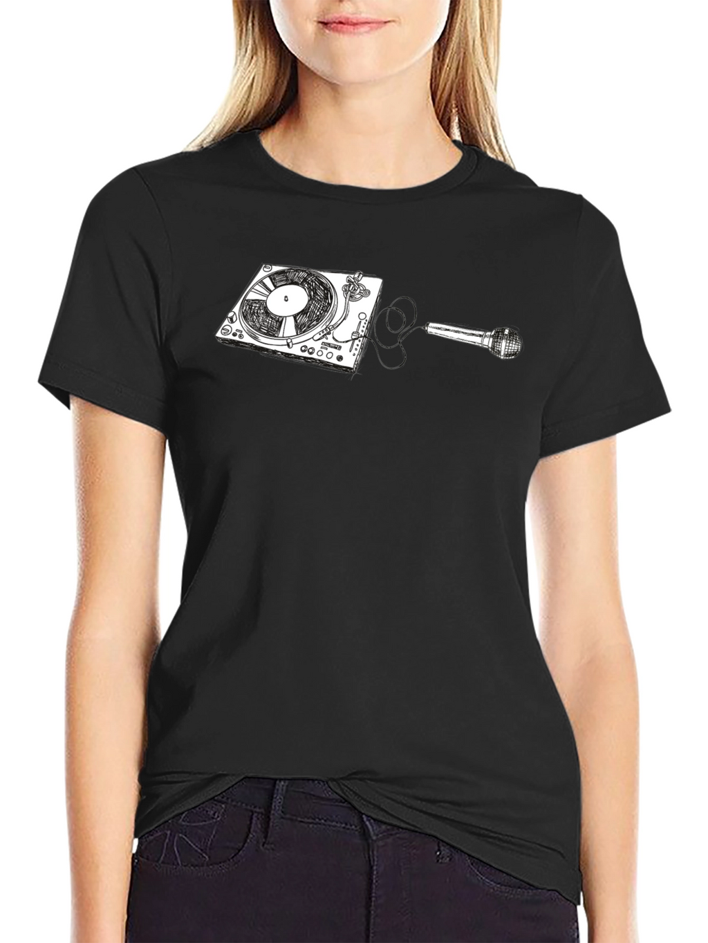 DJ Turntable and Microphone Graphic Tee - Black