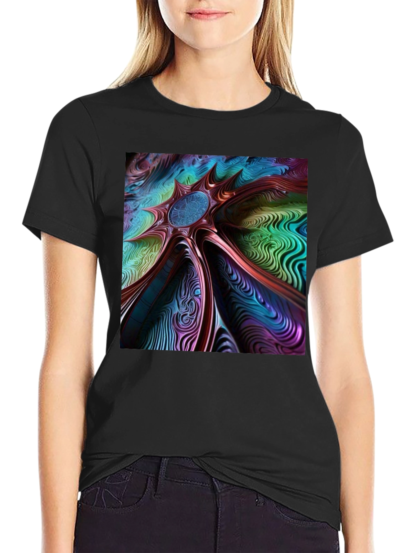 Abstract Art Tee: Colorful Vortex Design
