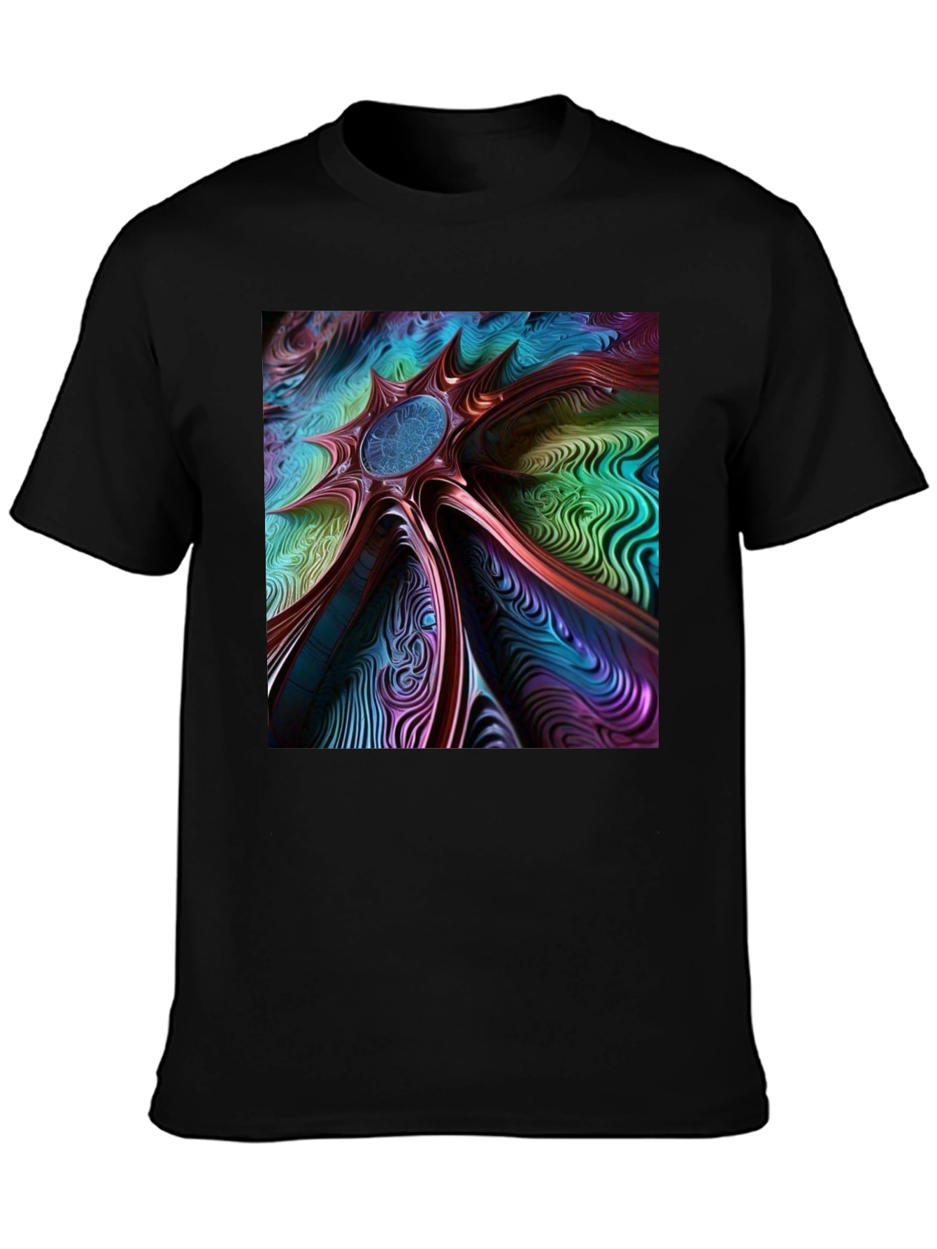 Abstract Art Tee: Colorful Vortex Design
