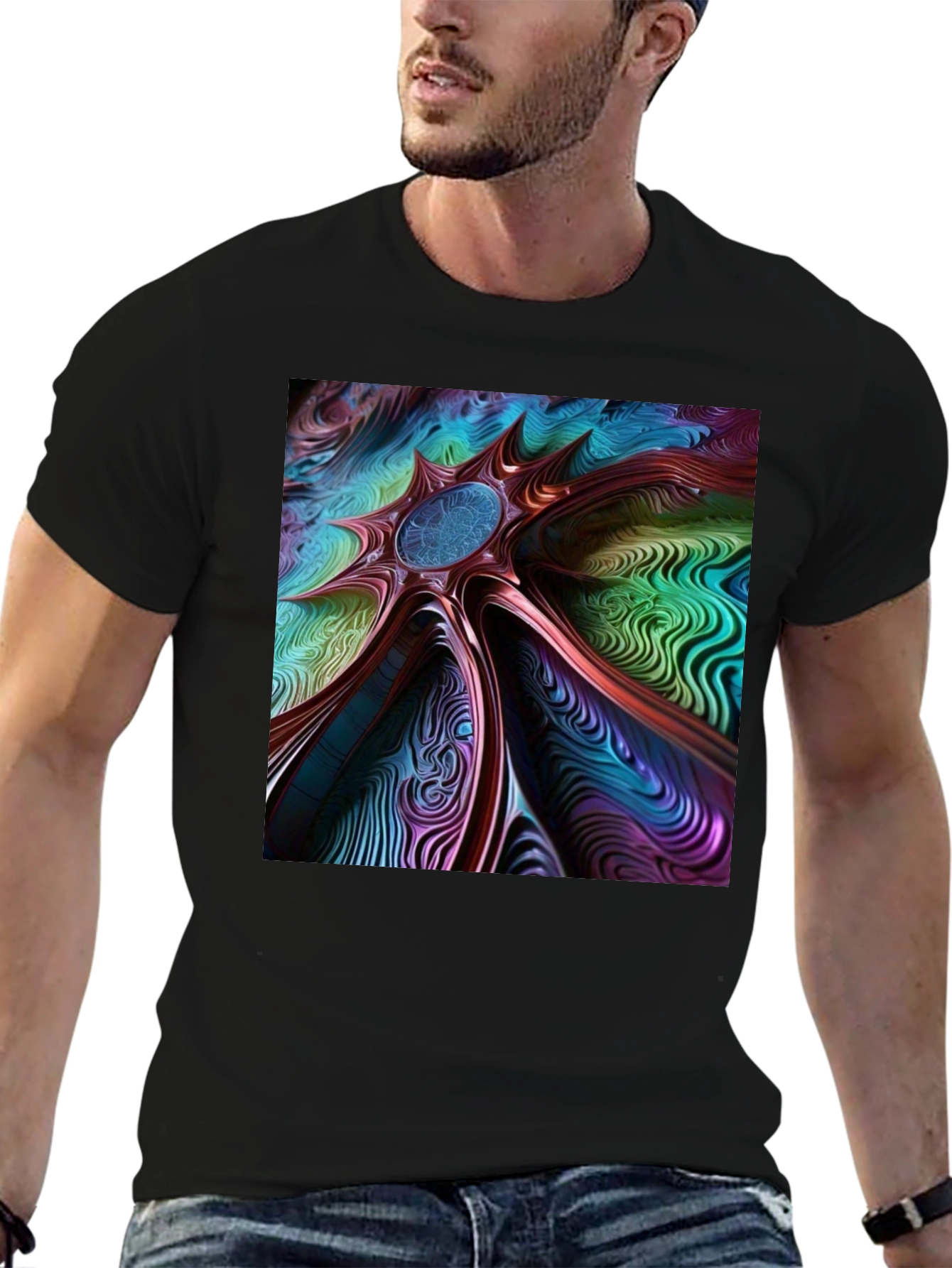 Abstract Art Tee: Colorful Vortex Design