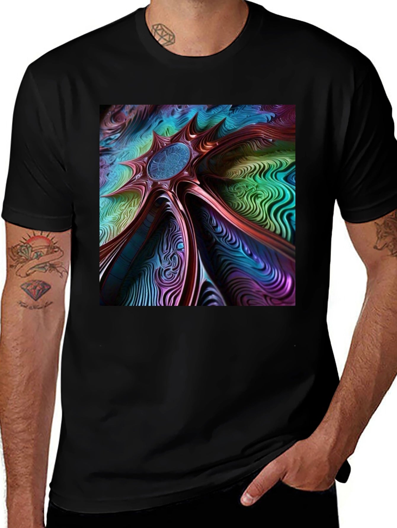 Abstract Art Tee: Colorful Vortex Design