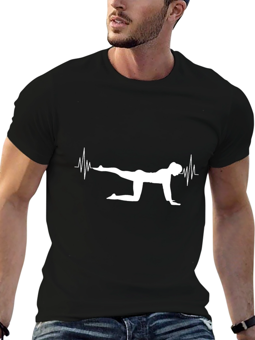 Yoga Heartbeat Graphic Tee - Black T-Shirt