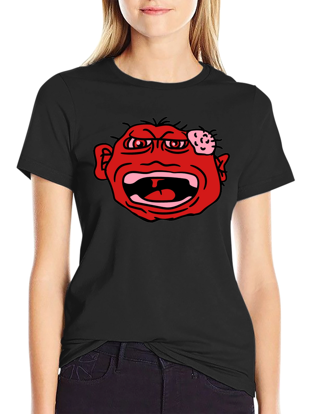 Angry Red Face Graphic Black T-Shirt