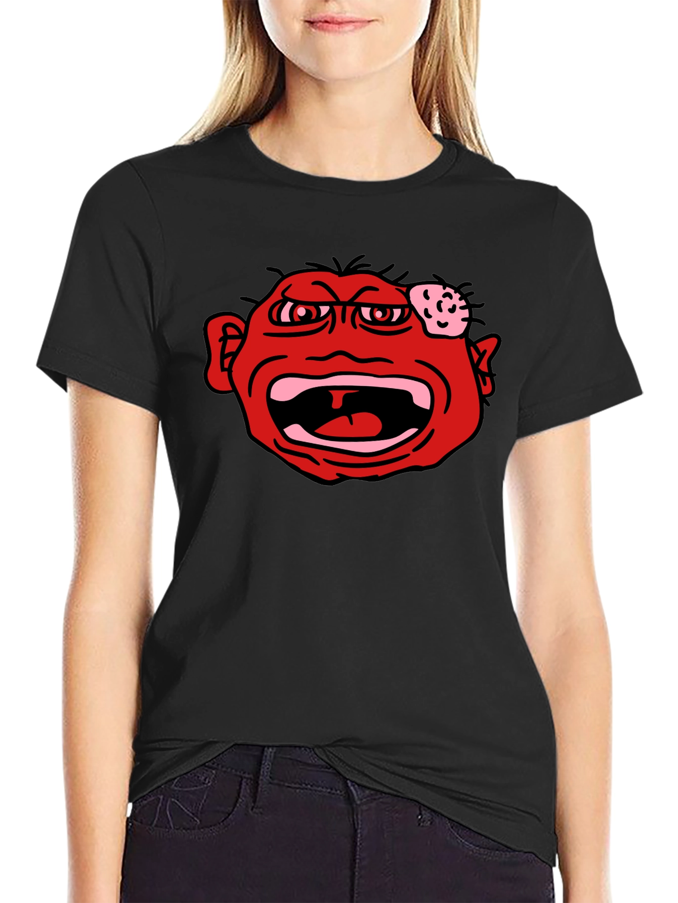 Angry Red Face Graphic Black T-Shirt