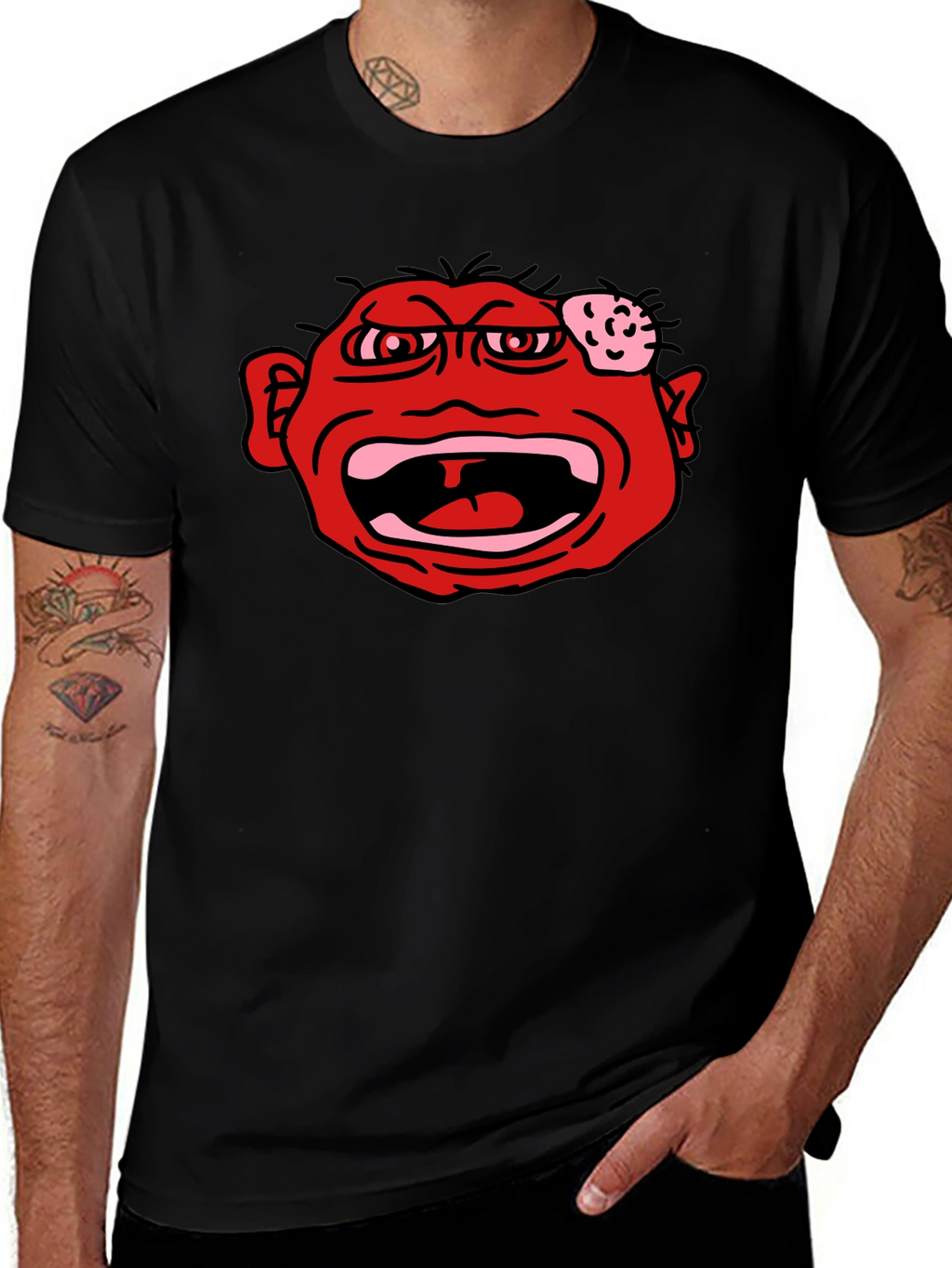 Angry Red Face Graphic Black T-Shirt