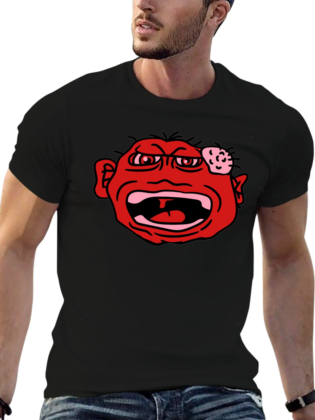 Angry Red Face Graphic Black T-Shirt