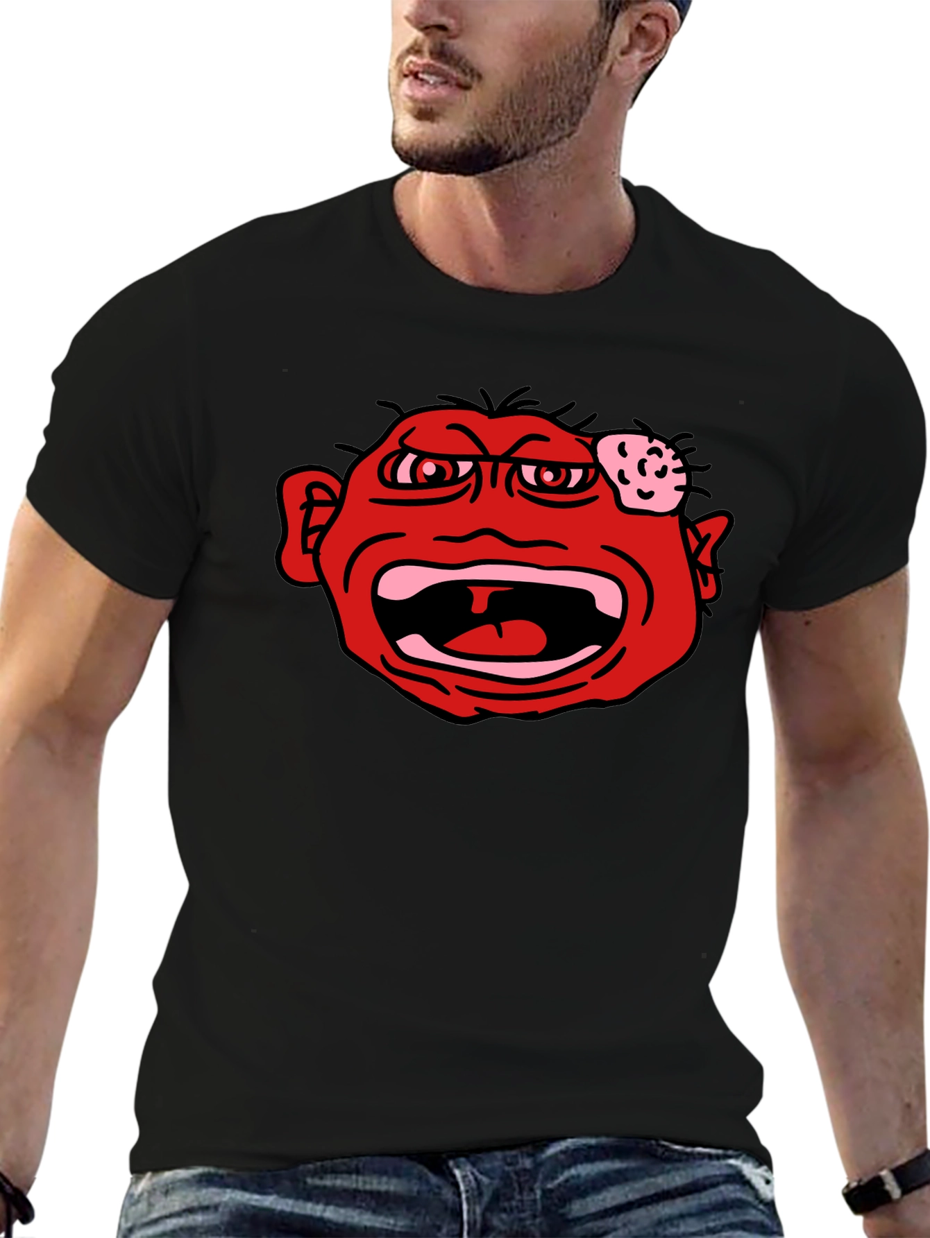 Angry Red Face Graphic Black T-Shirt