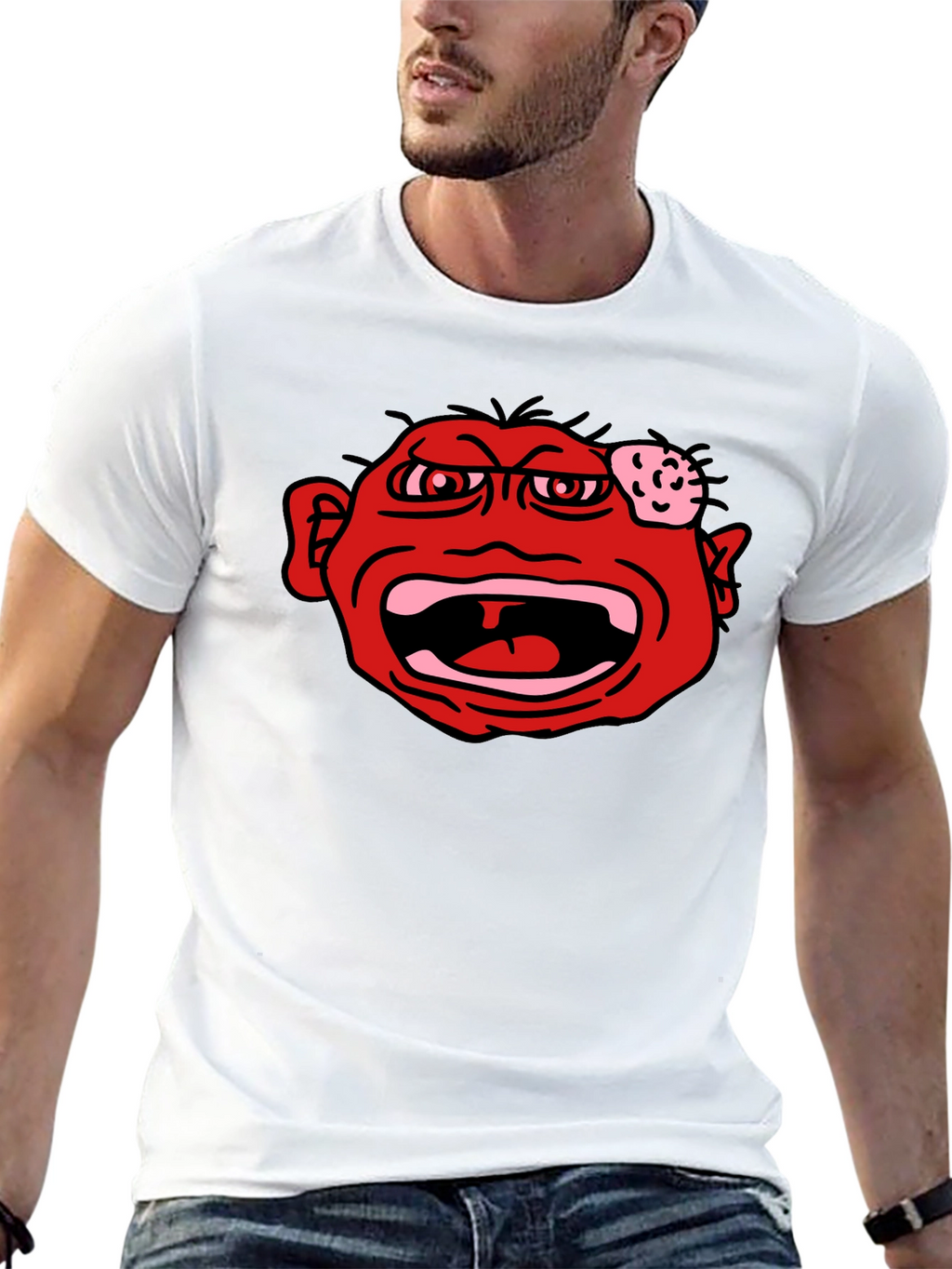 Angry Red Face Graphic Black T-Shirt