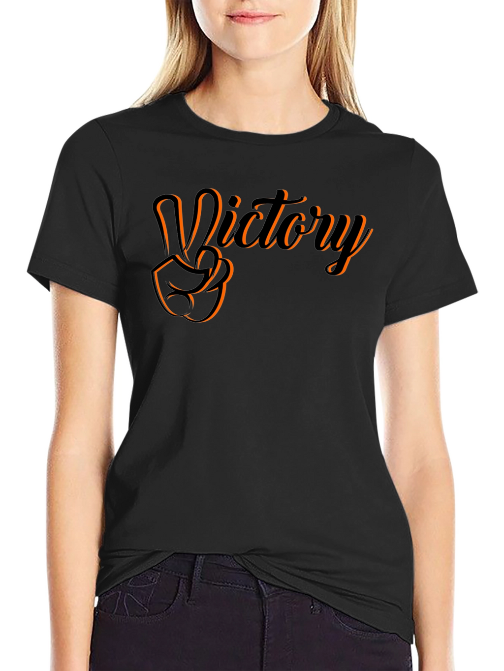 Victory Hand Gesture Graphic Tee - Black