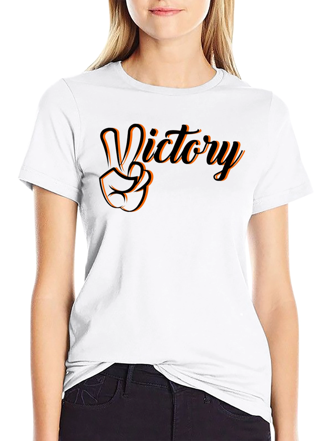 Victory Hand Gesture Graphic Tee - Black