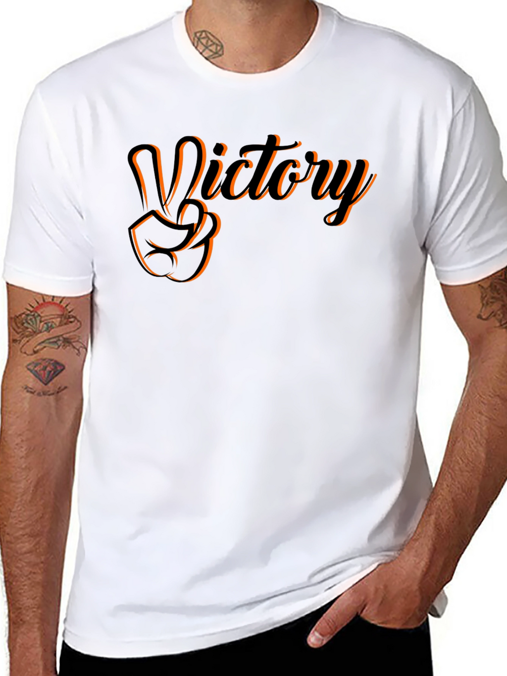 Victory Hand Gesture Graphic Tee - Black