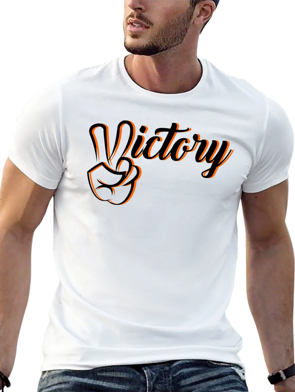 Victory Hand Gesture Graphic Tee - Black