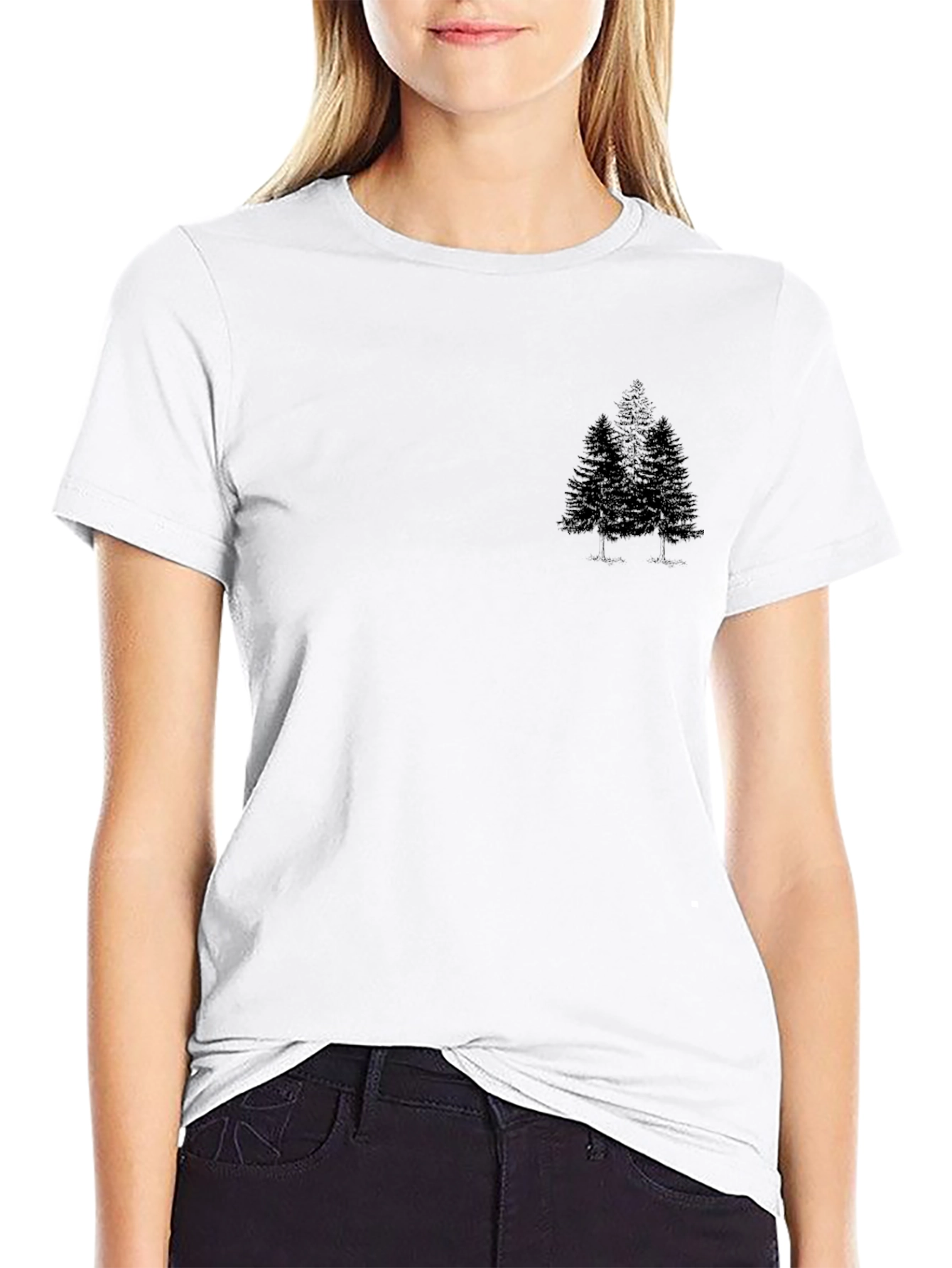 Mens Black Crewneck Tee with Pine Tree Graphic
