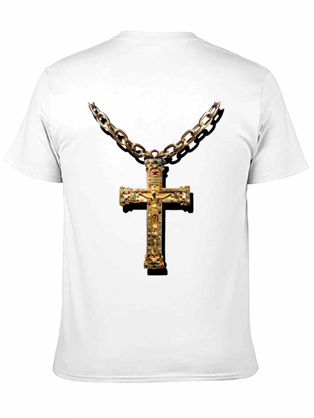 Embellished Cross Chain T-Shirt - Black