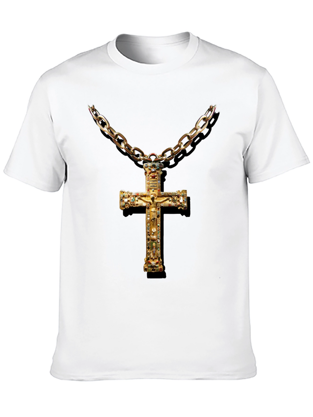 Embellished Cross Chain T-Shirt - Black