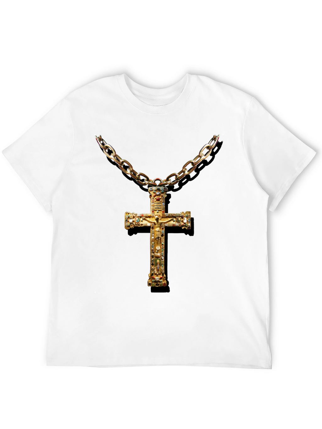 Embellished Cross Chain T-Shirt - Black