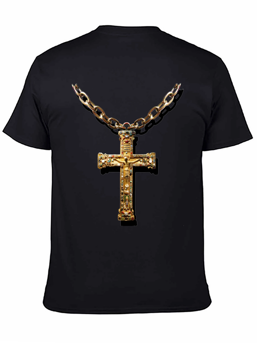 Embellished Cross Chain T-Shirt - Black