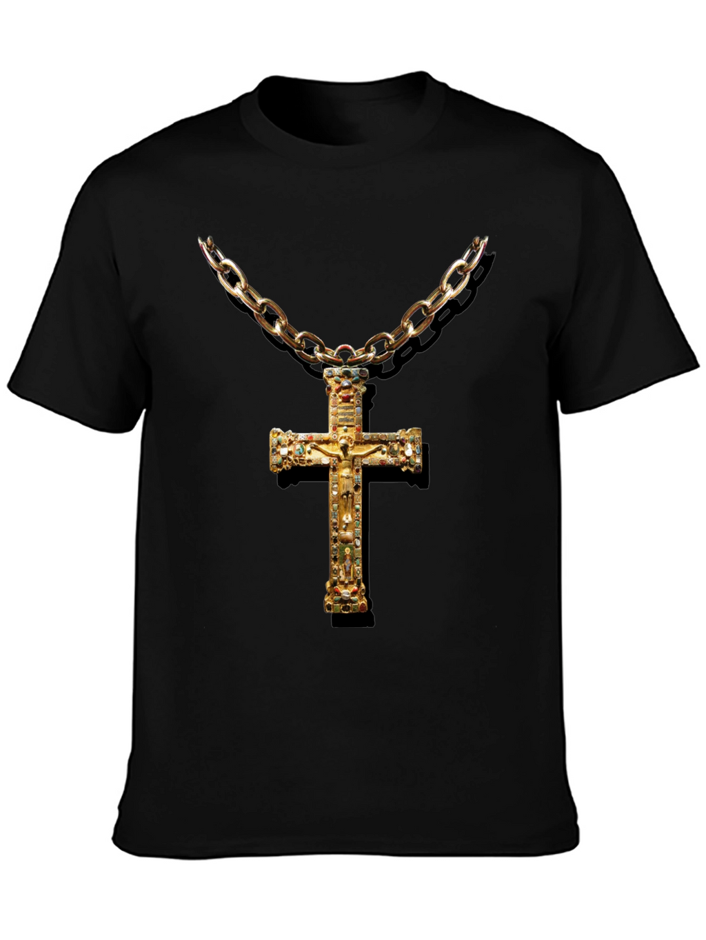 Embellished Cross Chain T-Shirt - Black