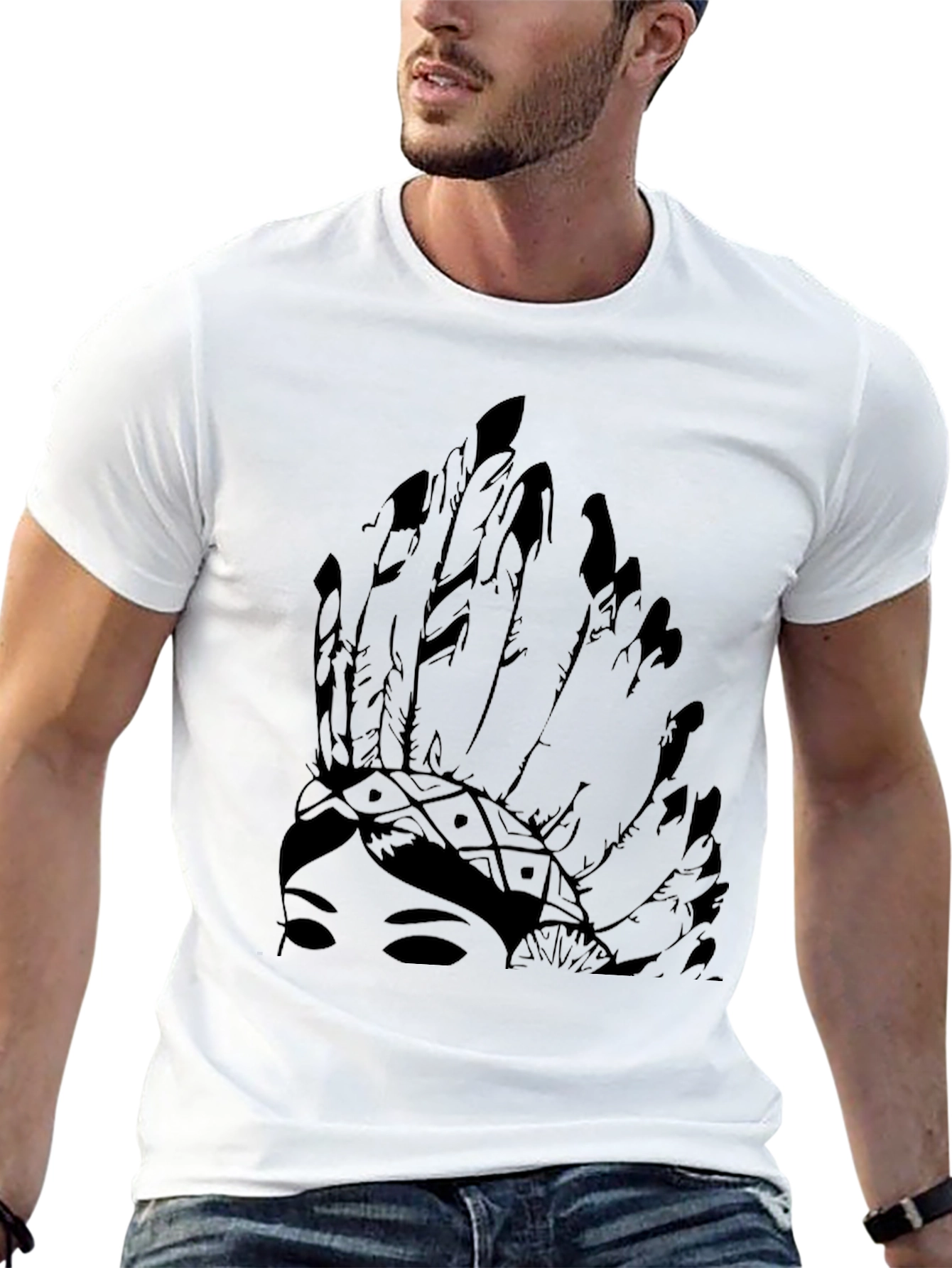 Native American Headdress Graphic Black Tee